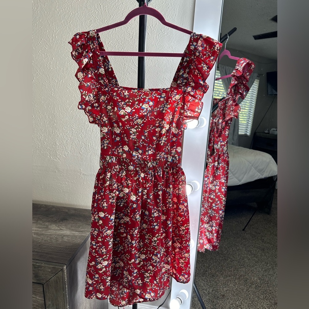 Red floral dress